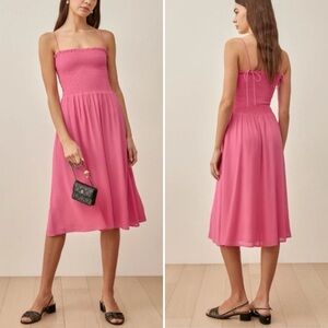 Reformation Sable Smocked Dress Snapdragon Pink Sz XS